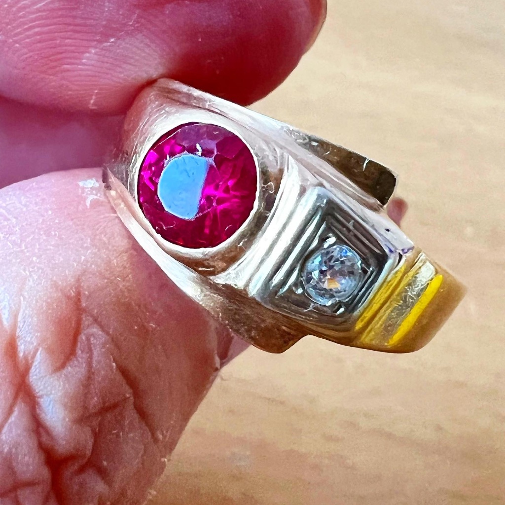 Vintage 10k Yellow Gold Ruby And Diamond Gypsy Style Ring Mens Womens Statement